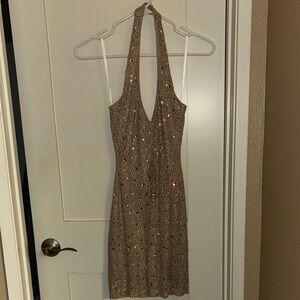 Gold Sequin Embellished Maxi Dress